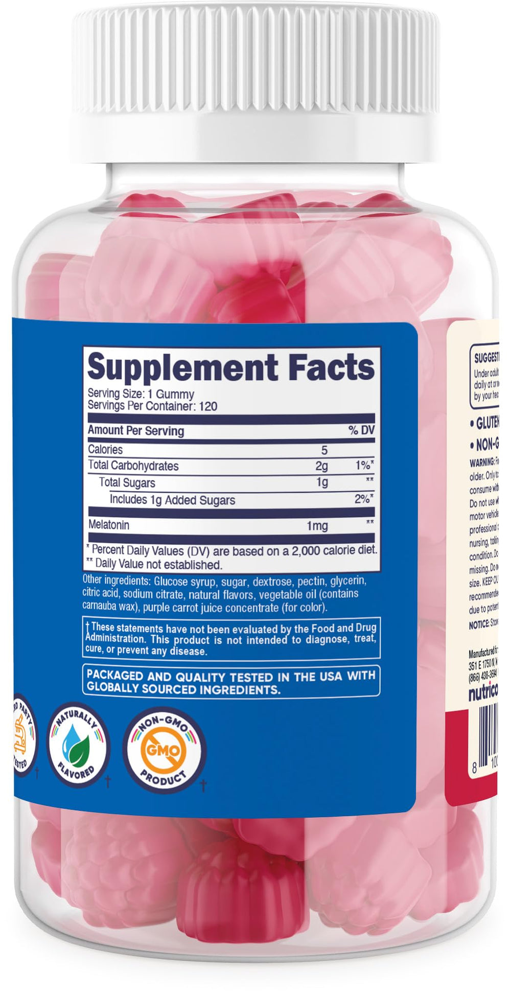 Nutricost Kids Melatonin Gummies serving idea shows one gummy per night.