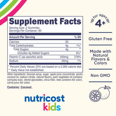 Nutricost Kids Vitamin C Gummies label closeup, clear nutrition details for informed choices.