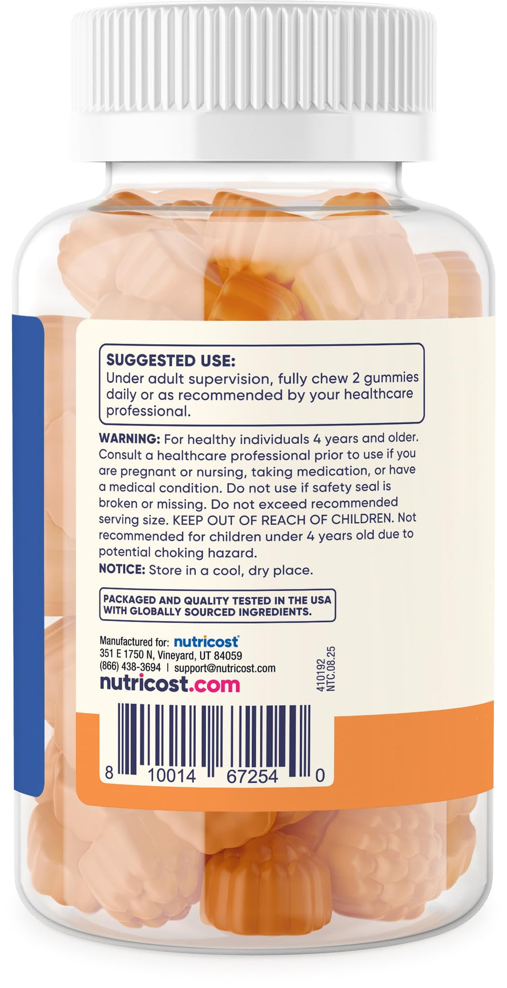 Nutricost Kids Vitamin C Gummies natural flavors and colors, gluten-free and no corn syrup.