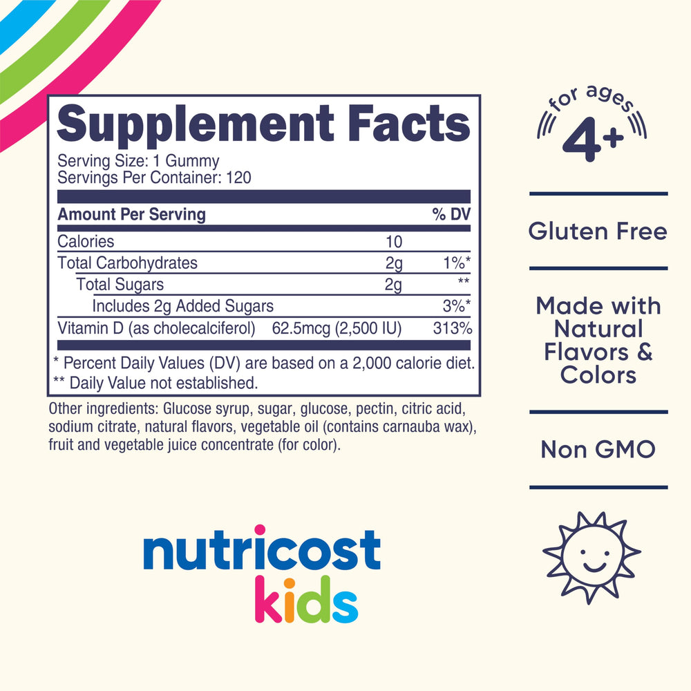 Close-up of Nutricost Kids Vitamin D3 Gummies showing berry shapes and chewy texture