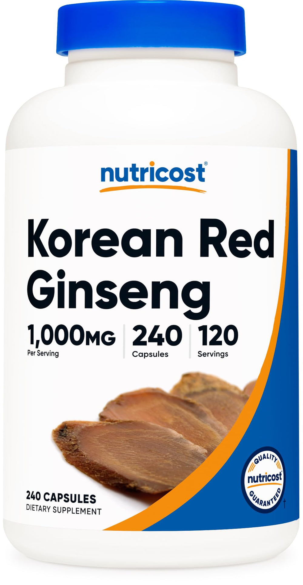 Nutricost Korean Ginseng 1000mg bottle showing premium, gluten-free supplement for daily support