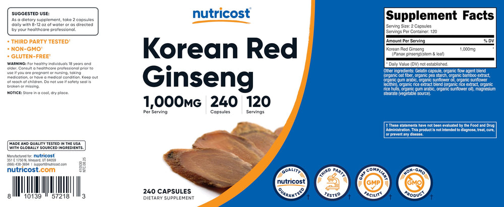 Nutricost Korean Ginseng NSF certified manufacturing underscores trusted production standards