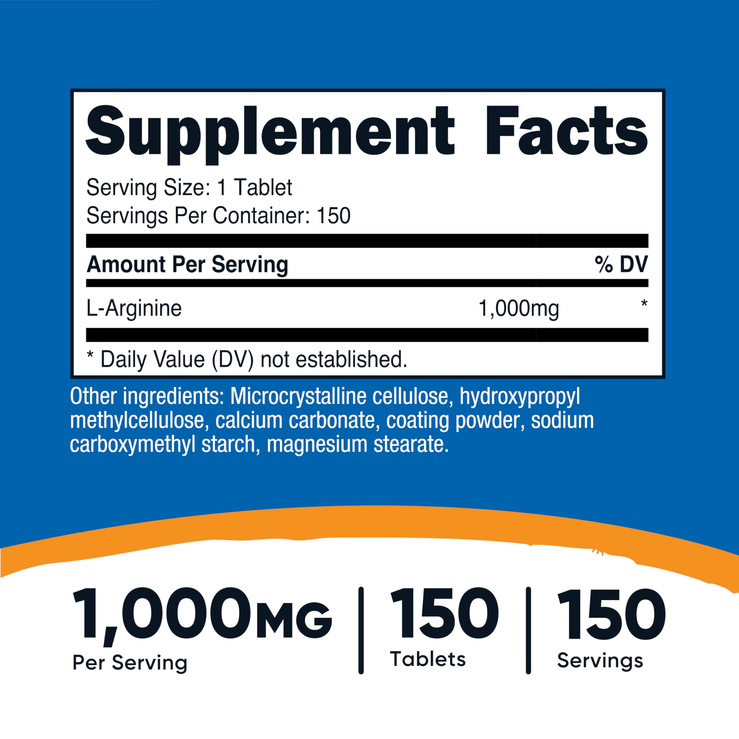 Nutricost L-Arginine 1000mg bottle back, showing quality and GMP-compliant production