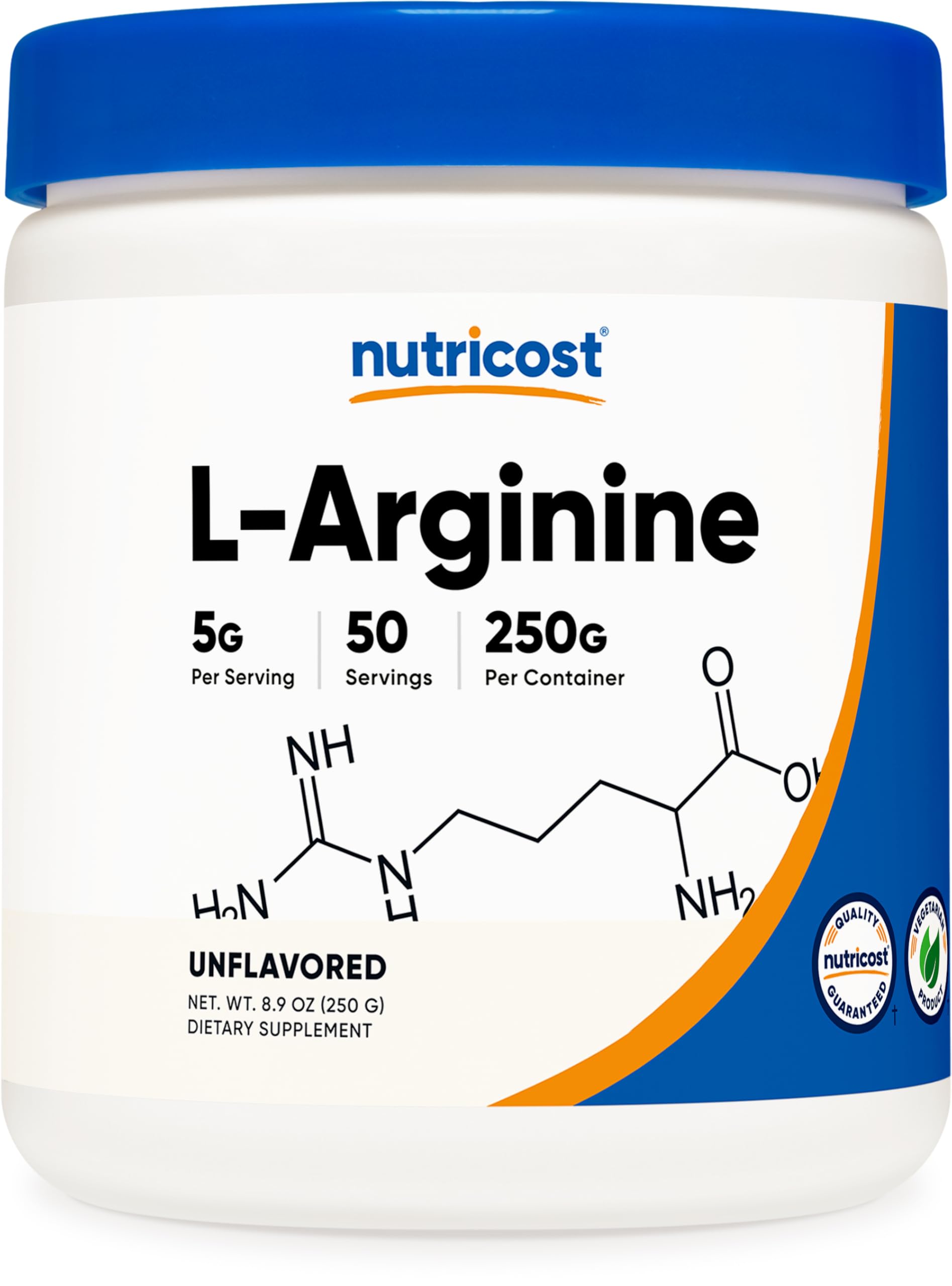 Nutricost L-Arginine powder bottle ready for daily supplementation.