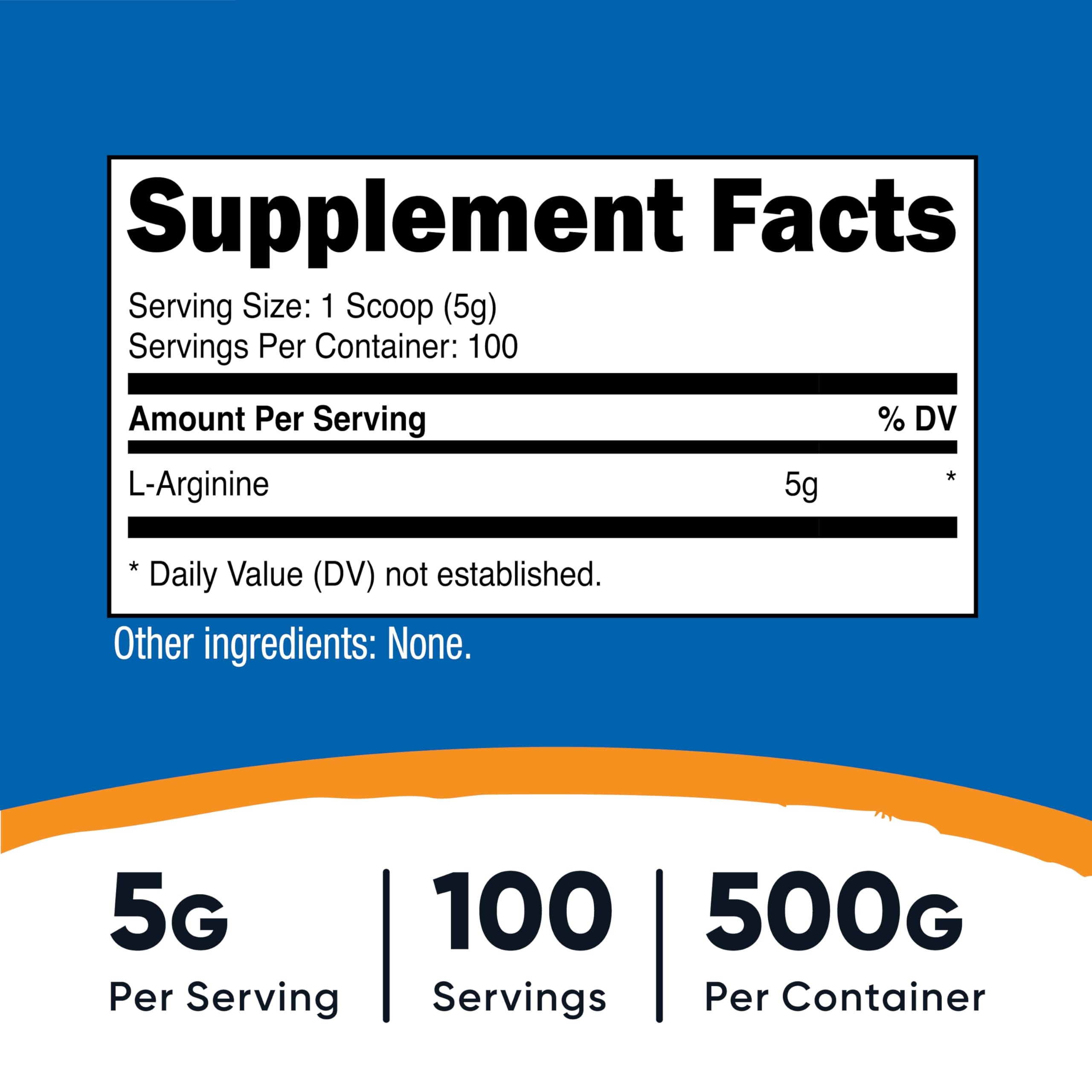 Nutricost L-Arginine powder scoop beside jar for precise servings.