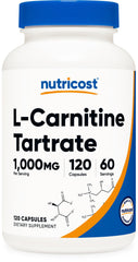 Nutricost L-Carnitine Tartrate bottle front view supporting daily energy routines.