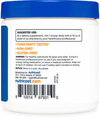 Nutricost L-Carnitine Tartrate label detail emphasizes non-GMO and gluten-free formula.