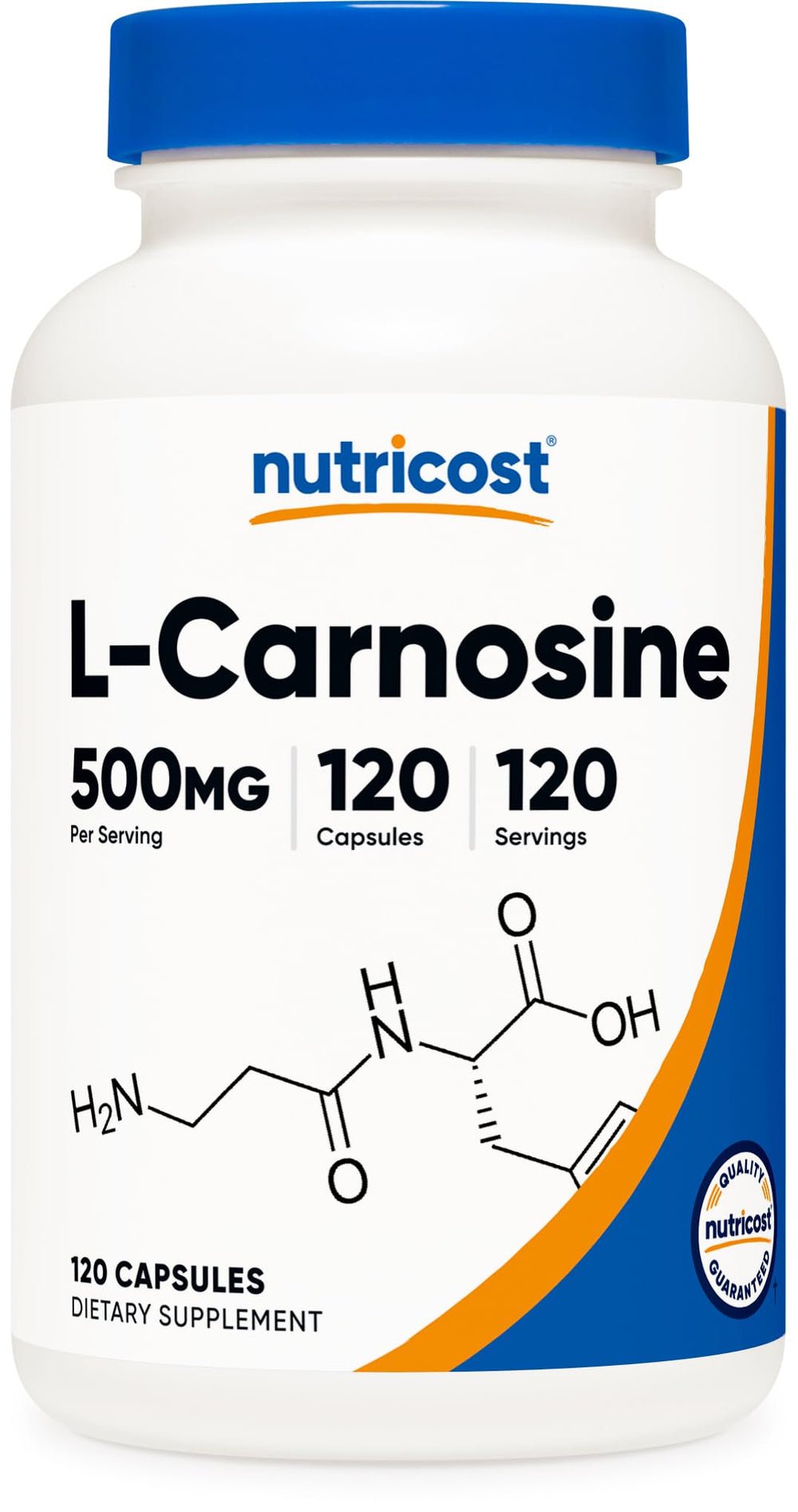 Nutricost L-Carnosine 500mg bottle front view for daily use.