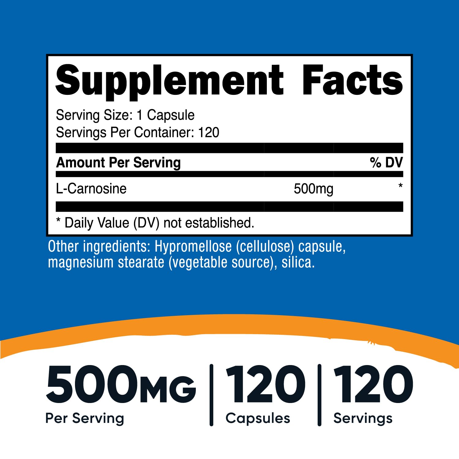 Nutricost L-Carnosine 500mg capsules close-up in plant-based formulation.