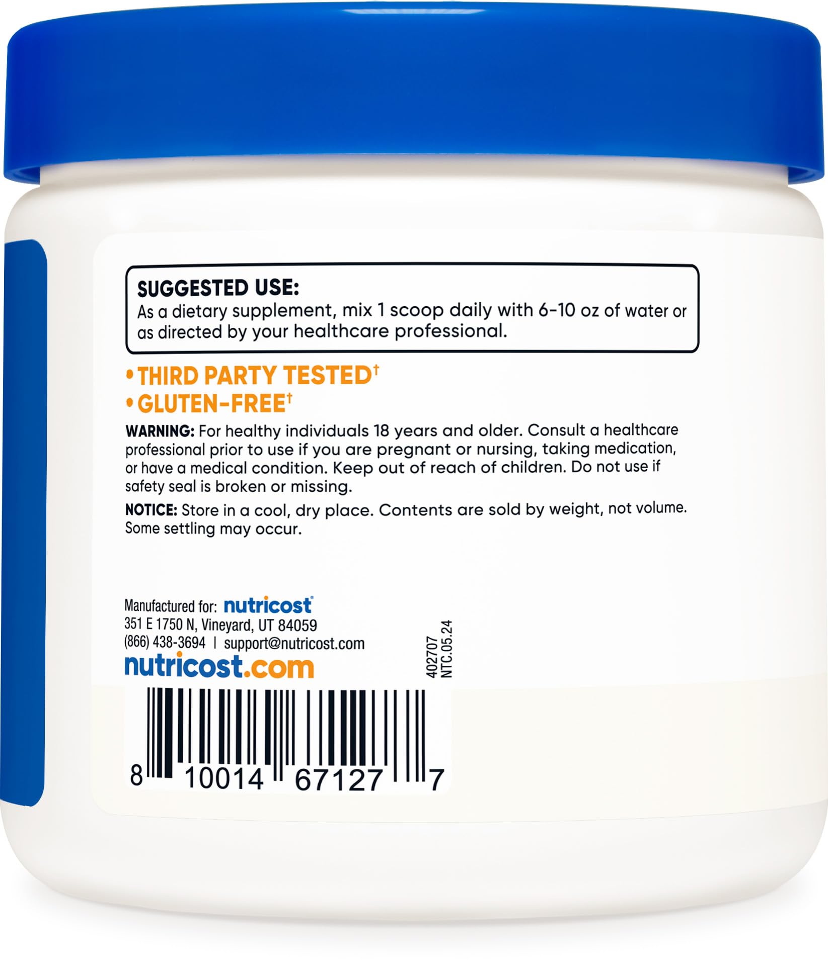 Nutricost L-Carnosine powder pouring from bottle into a shaker