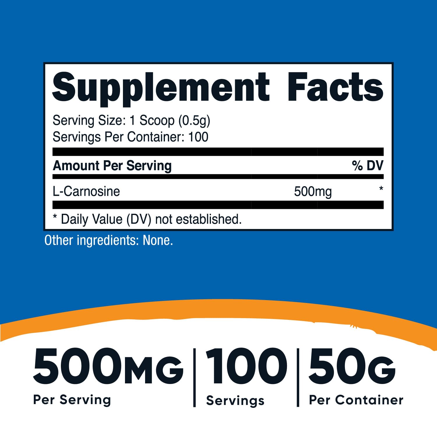 Nutricost L-Carnosine powder scoop shows convenient 500 mg servings.