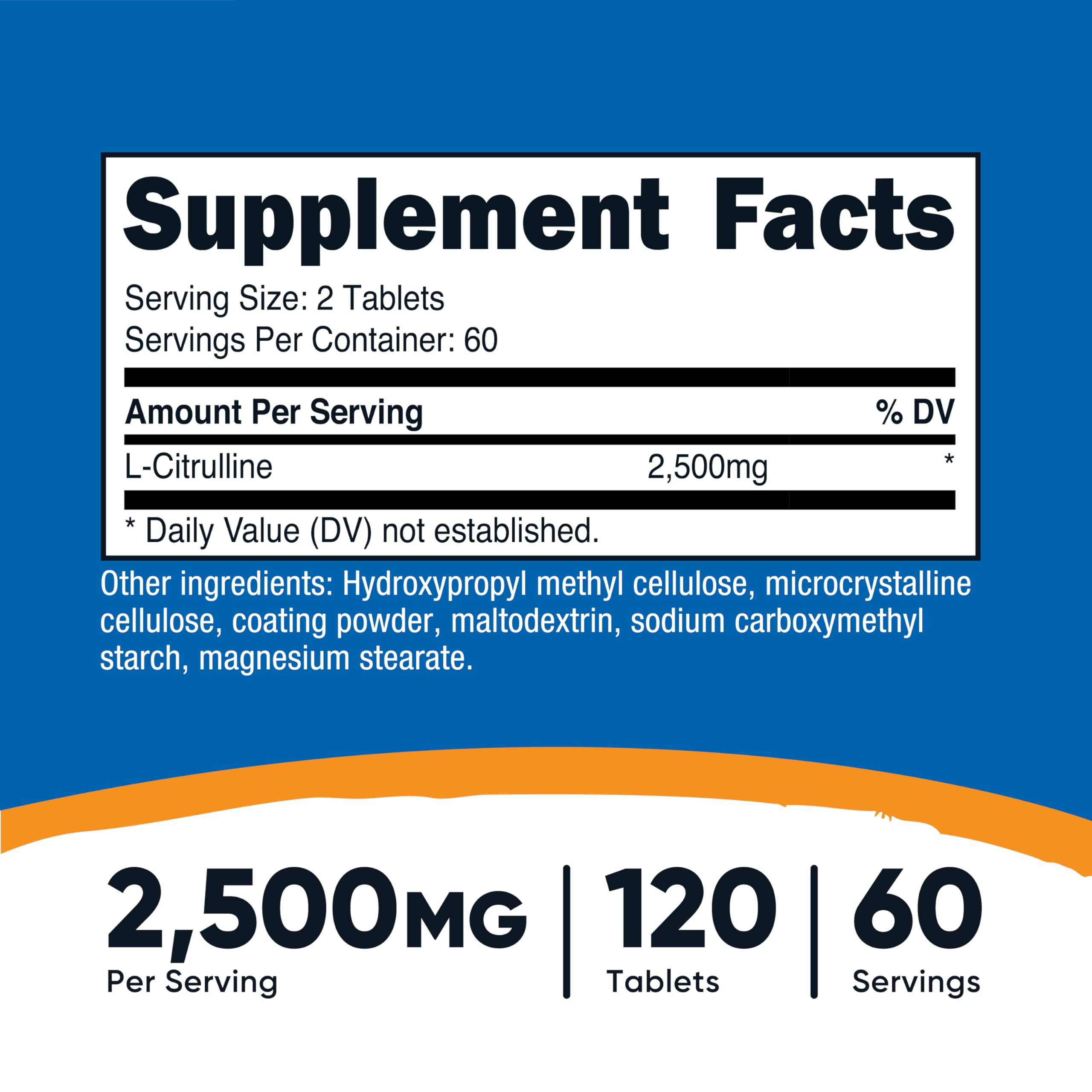 Nutricost L-Citrulline bottle back label detailing ingredients and serving guidance