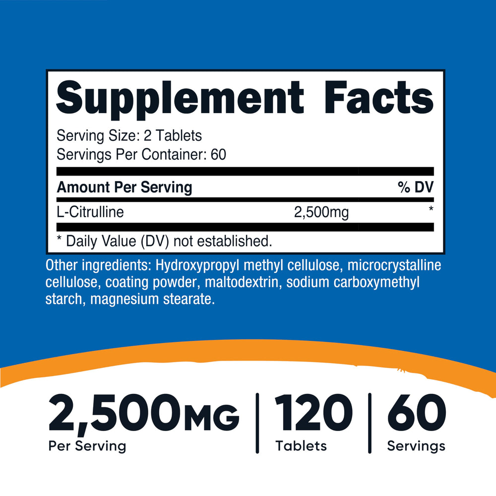 Nutricost L-Citrulline bottle back label detailing ingredients and serving guidance