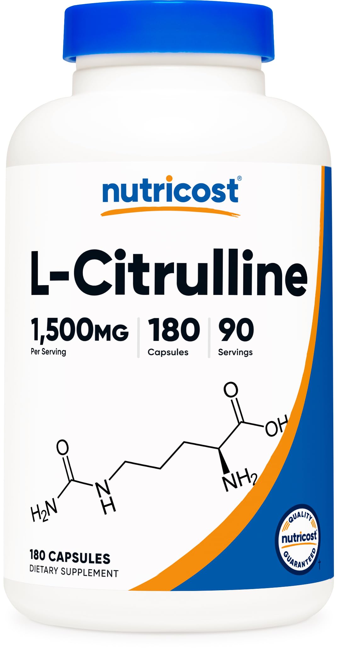 Nutricost L-Citrulline bottle front ideal for pre-workout routines.
