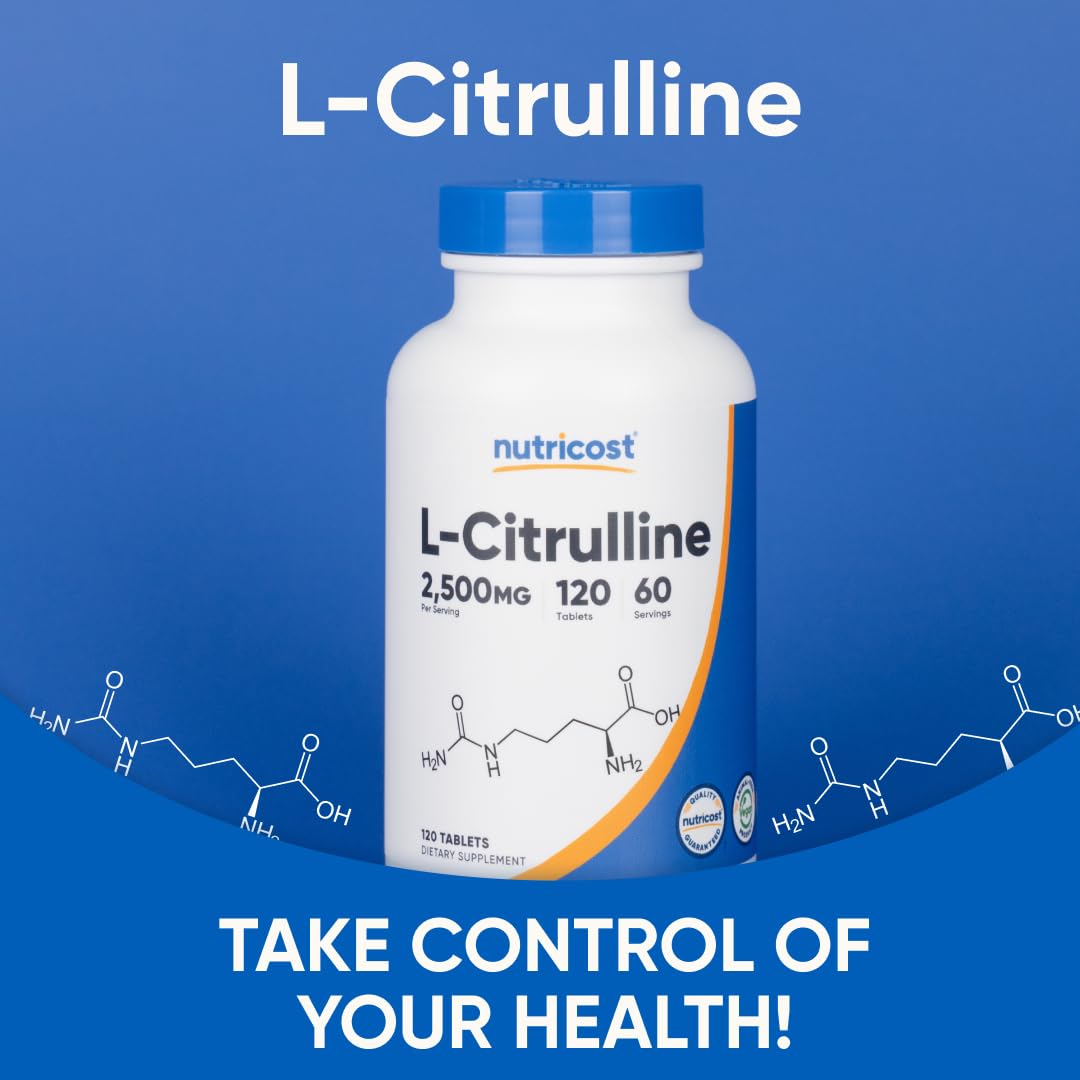 Nutricost L-Citrulline bottle with glass of water ready for consumption