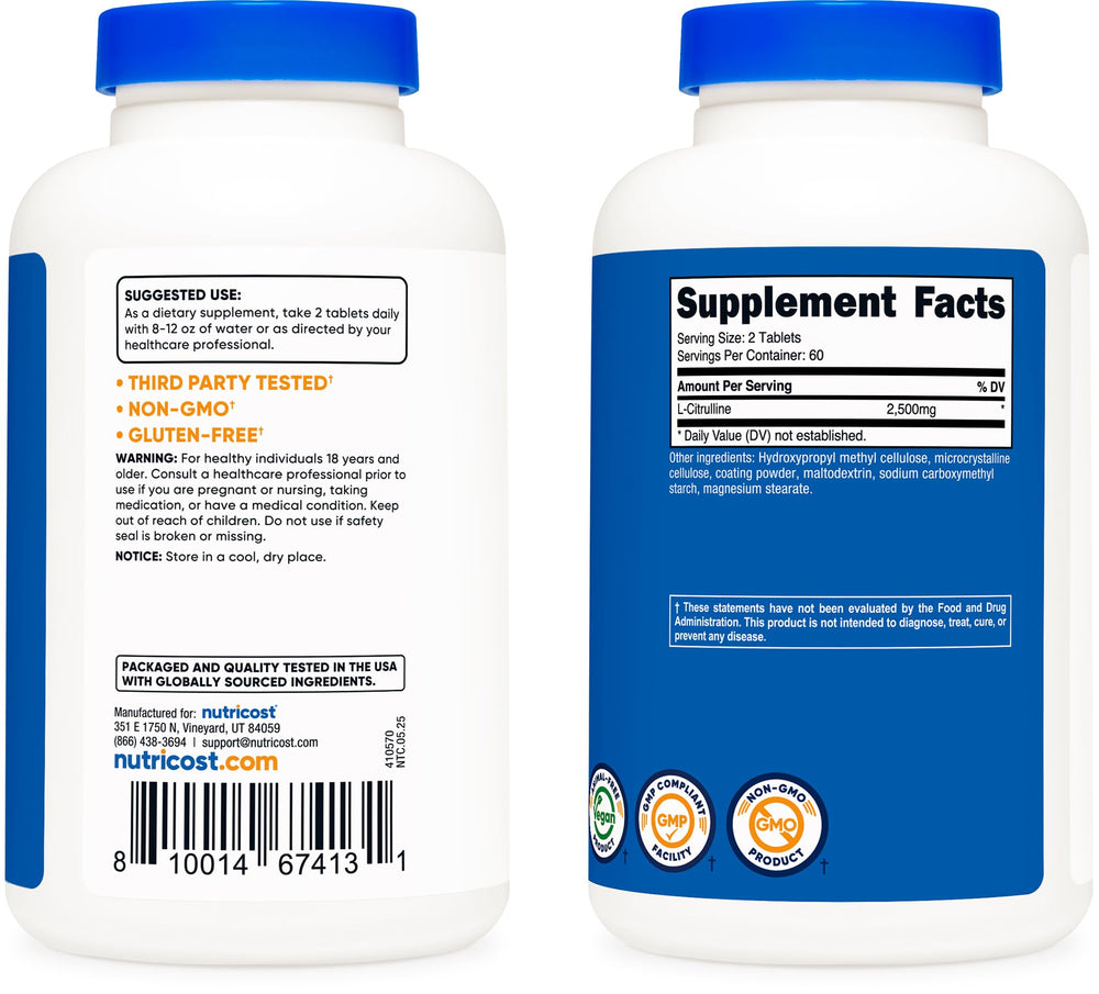 Nutricost L-Citrulline label detail highlights quality and production standards