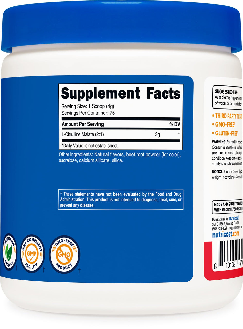 Nutricost L-Citrulline Malate 2:1 Fruit Punch packaging front ready for purchase.