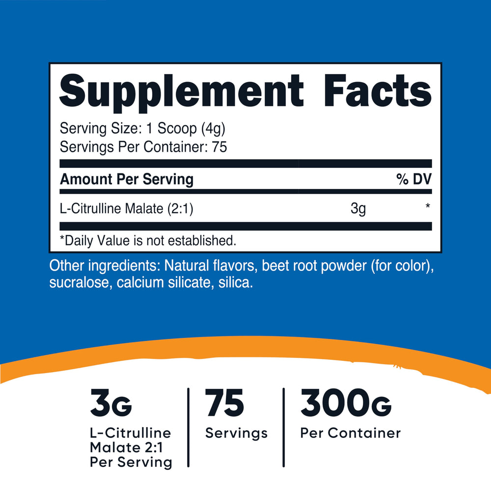 Nutricost L-Citrulline Malate 2:1 Fruit Punch powder scoop enabling easy pre-workout mixing.