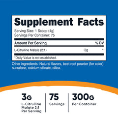 Nutricost L-Citrulline Malate 2:1 Fruit Punch powder scoop enabling easy pre-workout mixing.