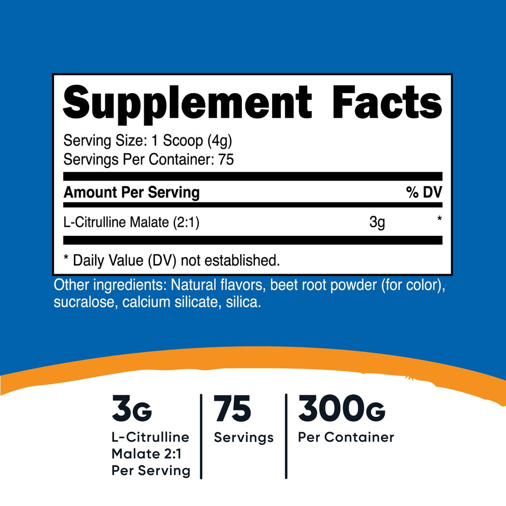 Nutricost L-Citrulline Malate 2:1 label close-up showing gluten-free and non-GMO formula.