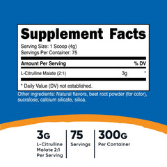 Nutricost L-Citrulline Malate 2:1 label close-up showing gluten-free and non-GMO formula.