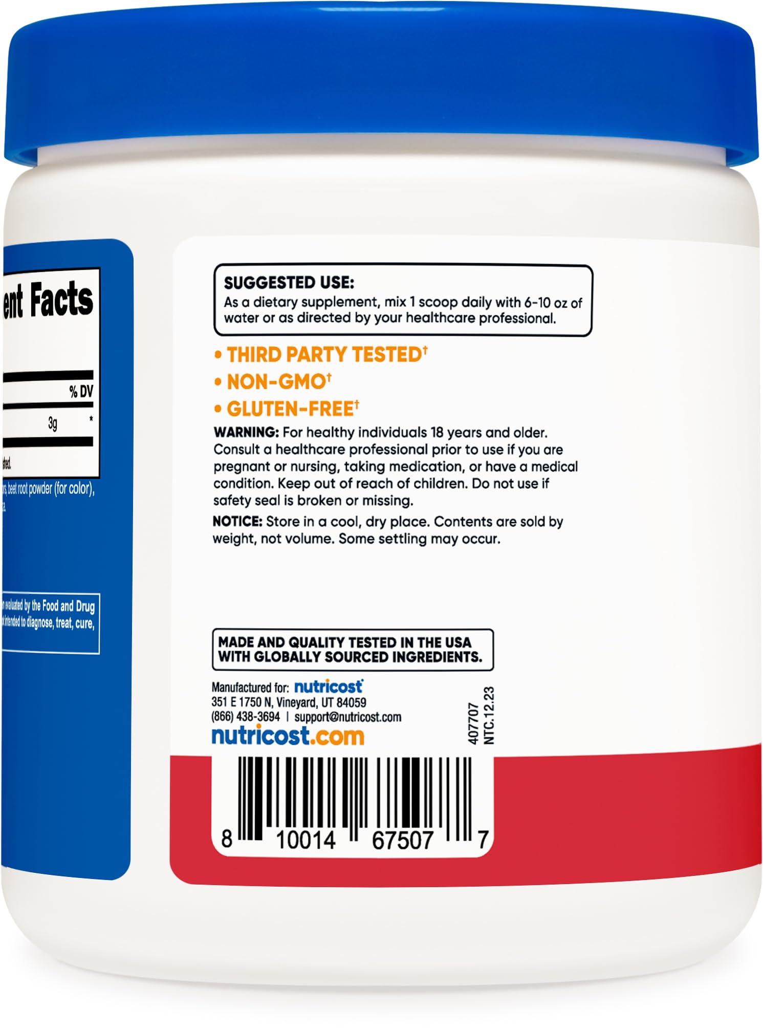 Nutricost L-Citrulline Malate 2:1 powder-dispersion with Strawberry Kiwi flavor ready to mix.