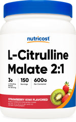 Nutricost L-Citrulline Malate 2:1 strawberry kiwi tub viewed for workouts and endurance