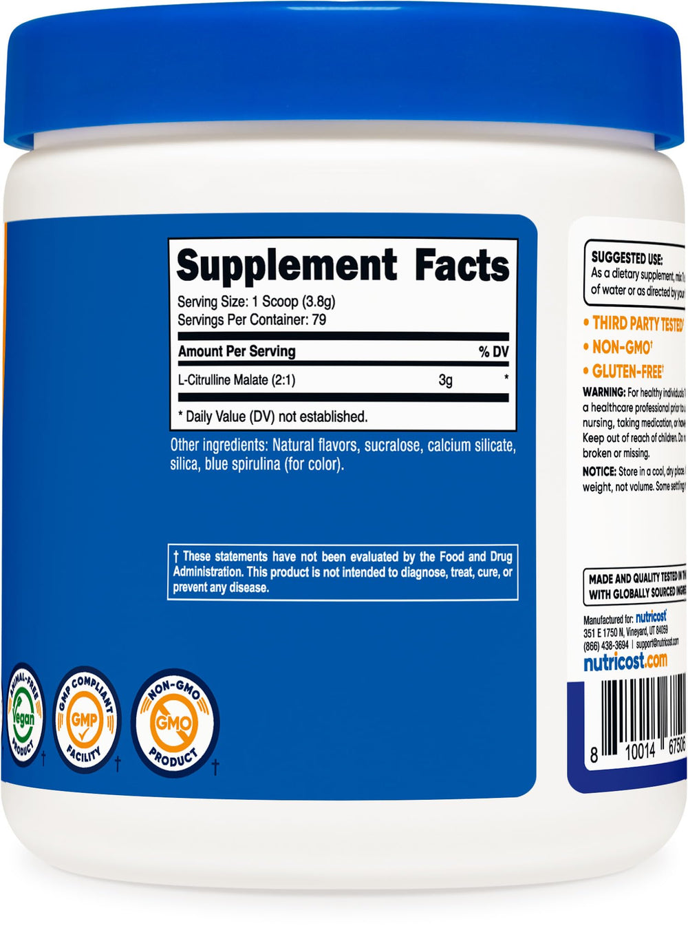 Nutricost L-Citrulline Malate 2:1 glass with powder ready to mix.