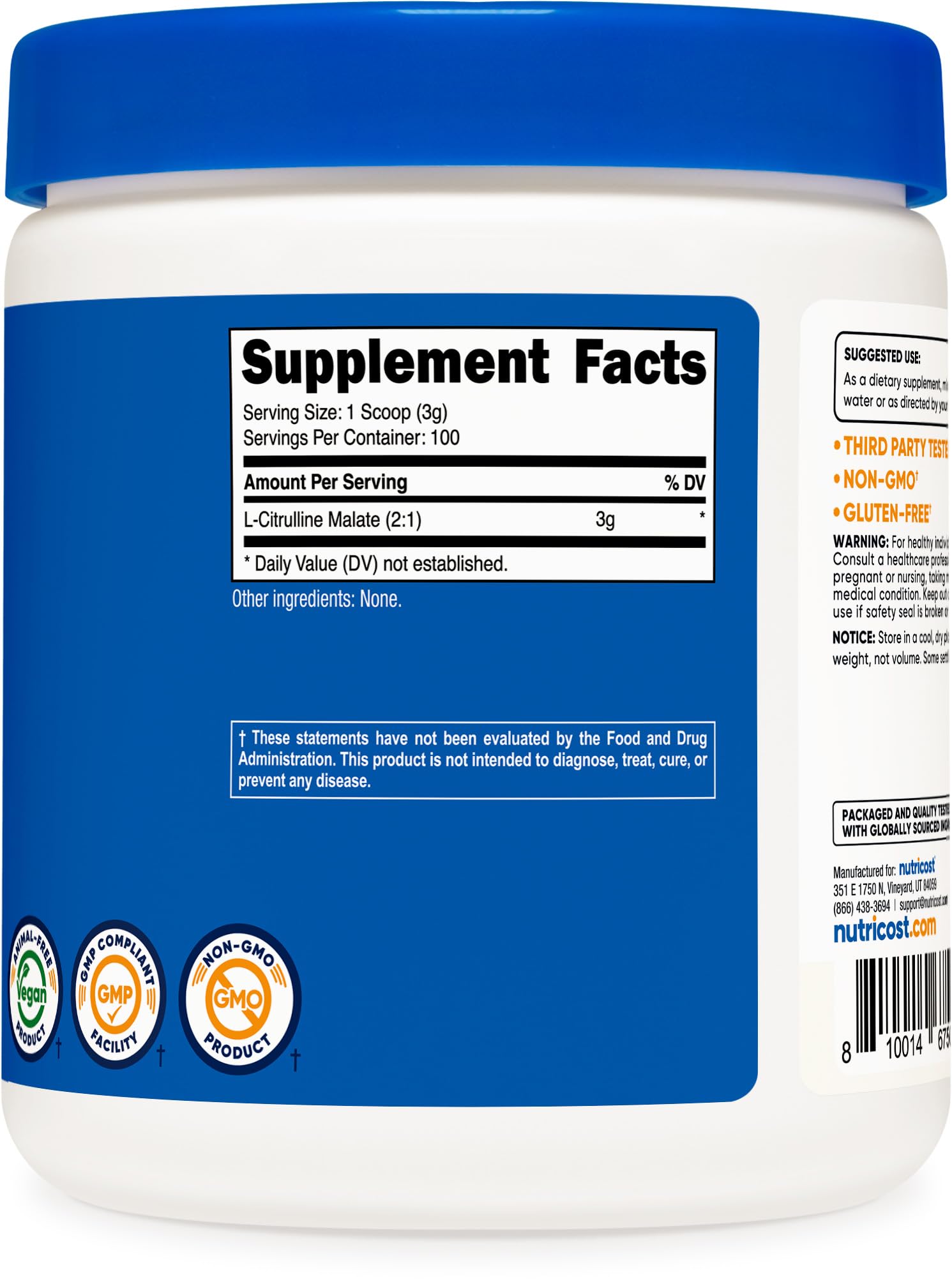 Nutricost L-Citrulline Malate packaging front indicating 300 g size.