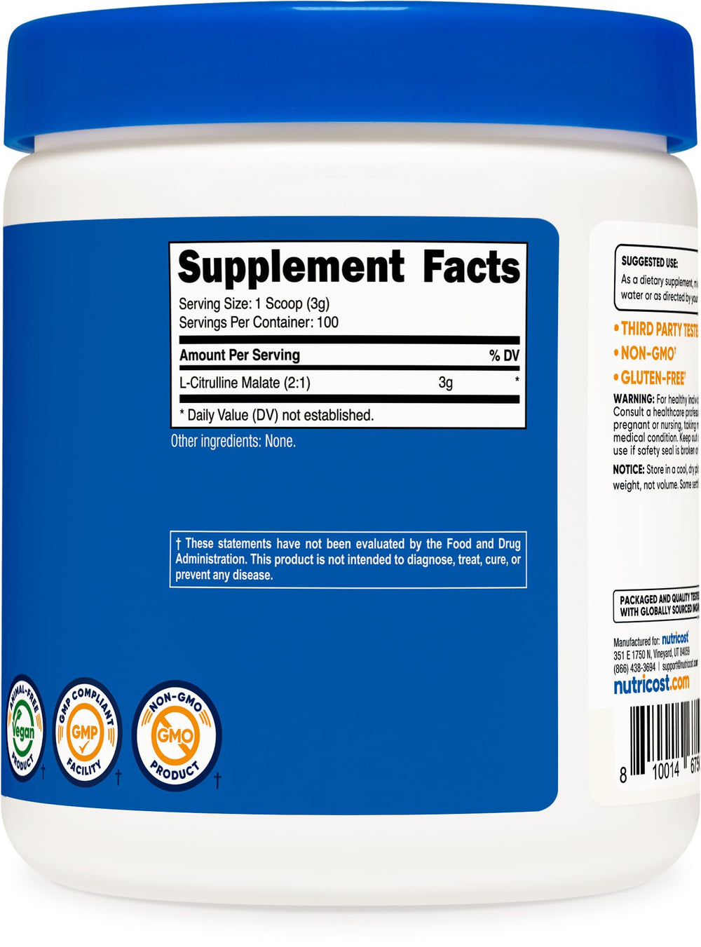 Nutricost L-Citrulline Malate packaging front indicating 300 g size.