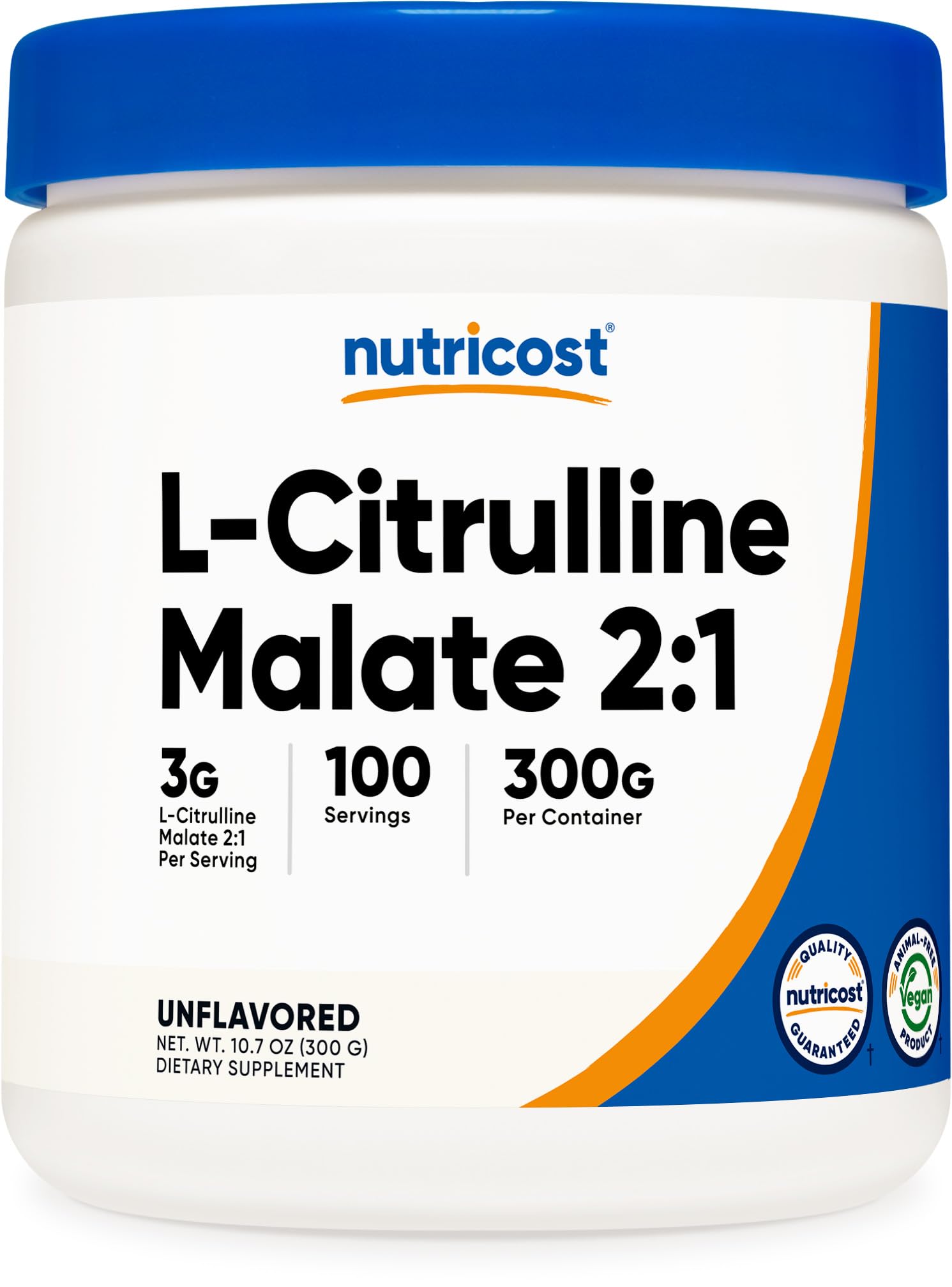 Nutricost L-Citrulline Malate powder in a jar for pre-workout mixing.