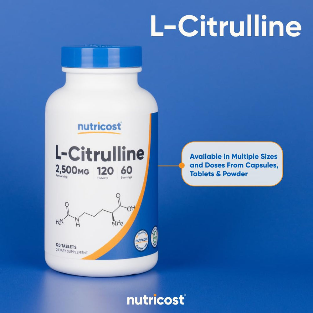 Nutricost L-Citrulline serving scoop beside bottle for easy dosing