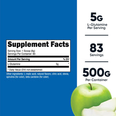 Nutricost L-Glutamine Green Apple powder dissolving in water for daily convenience.