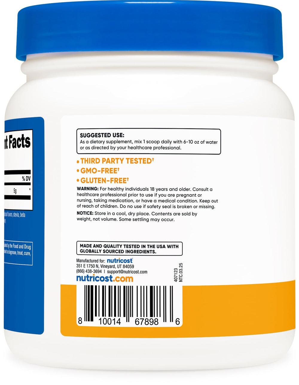 Mixing Nutricost Peach Mango L-Glutamine into a drink for easy daily consumption.