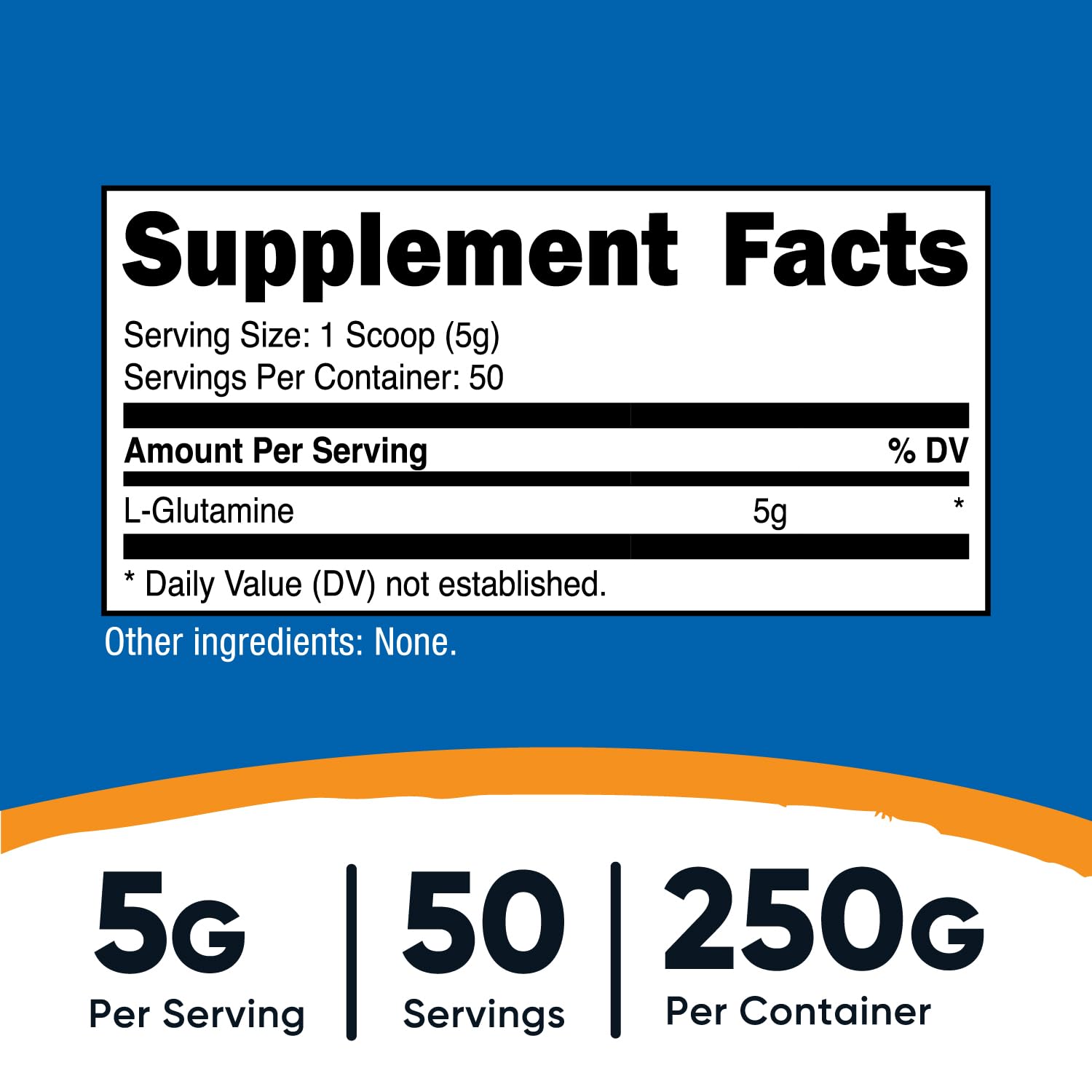Nutricost L-Glutamine powder scoop demonstrates convenient serving size for precise measurement.