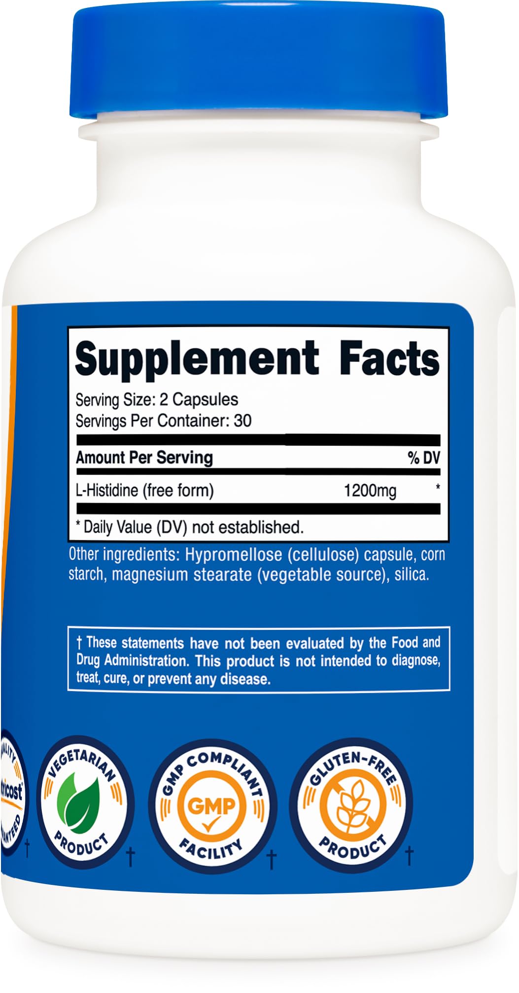 Nutricost L-Histidine packaging box with bottle for easy storage.