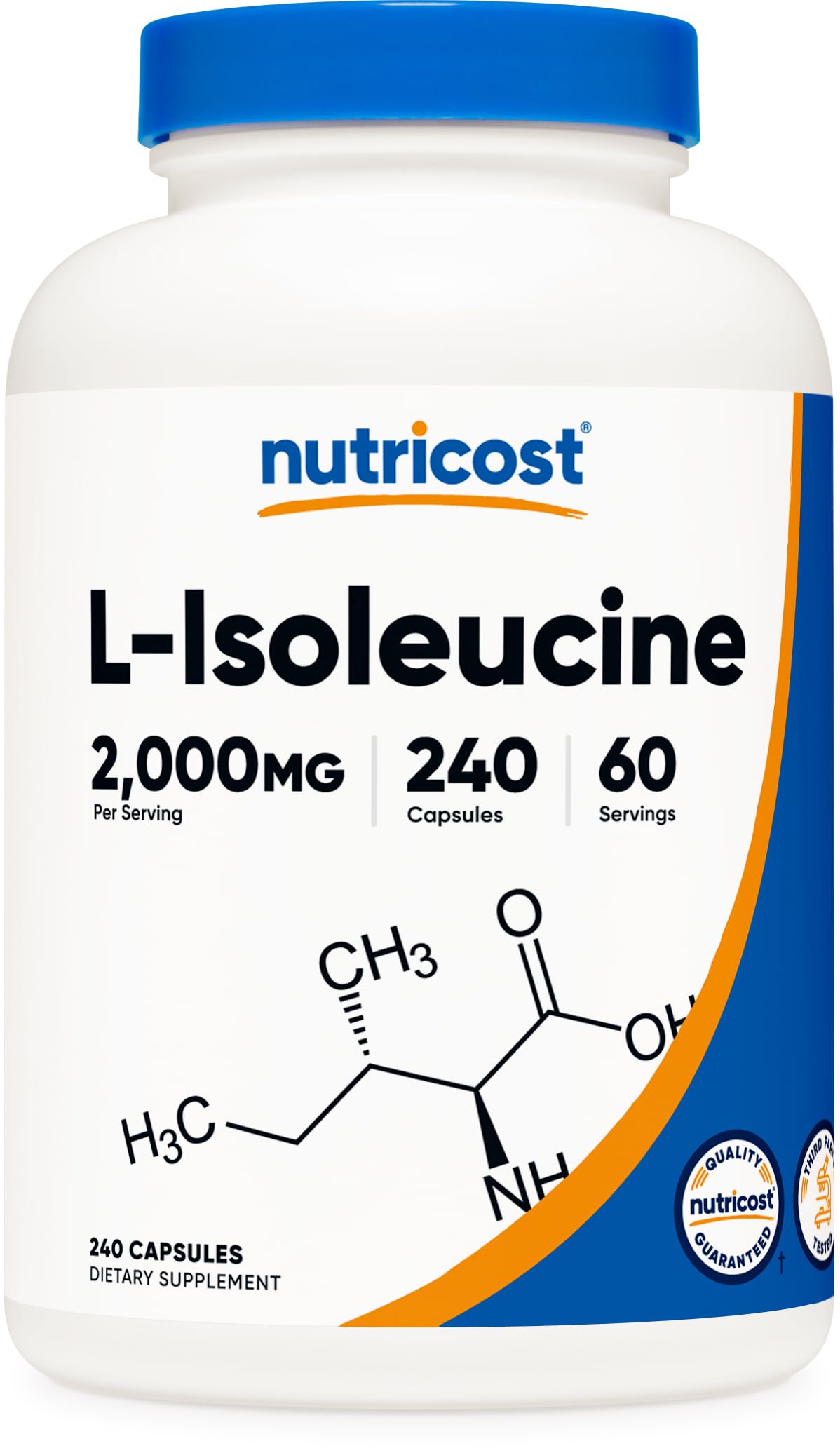 Nutricost L-Isoleucine bottle front showing the product name and label details