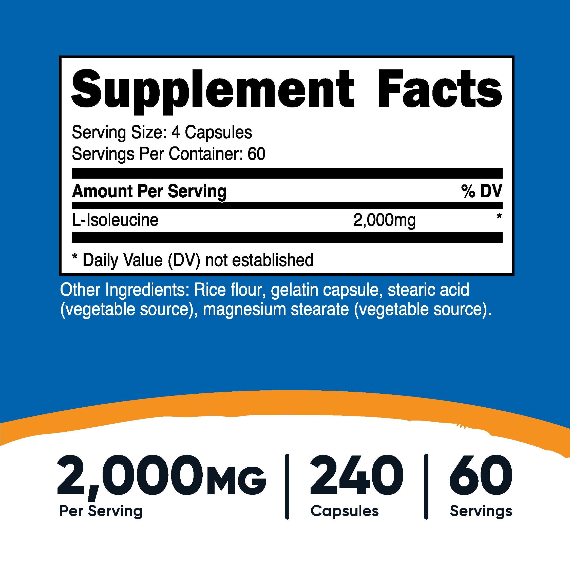Nutricost L-Isoleucine capsules closeup highlighting capsule shape
