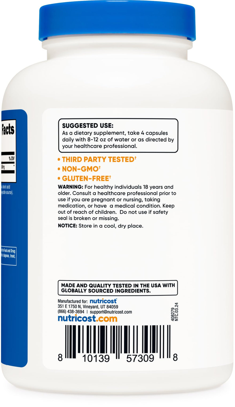 Nutricost L-Isoleucine serving information illustration emphasizing 2000 mg per serving