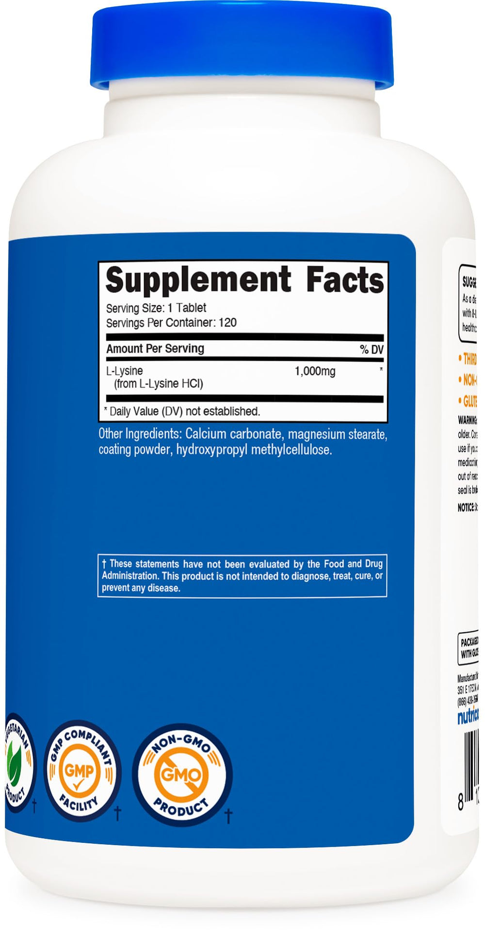 Nutricost L-Lysine 1000mg FDA registered facility manufacturing