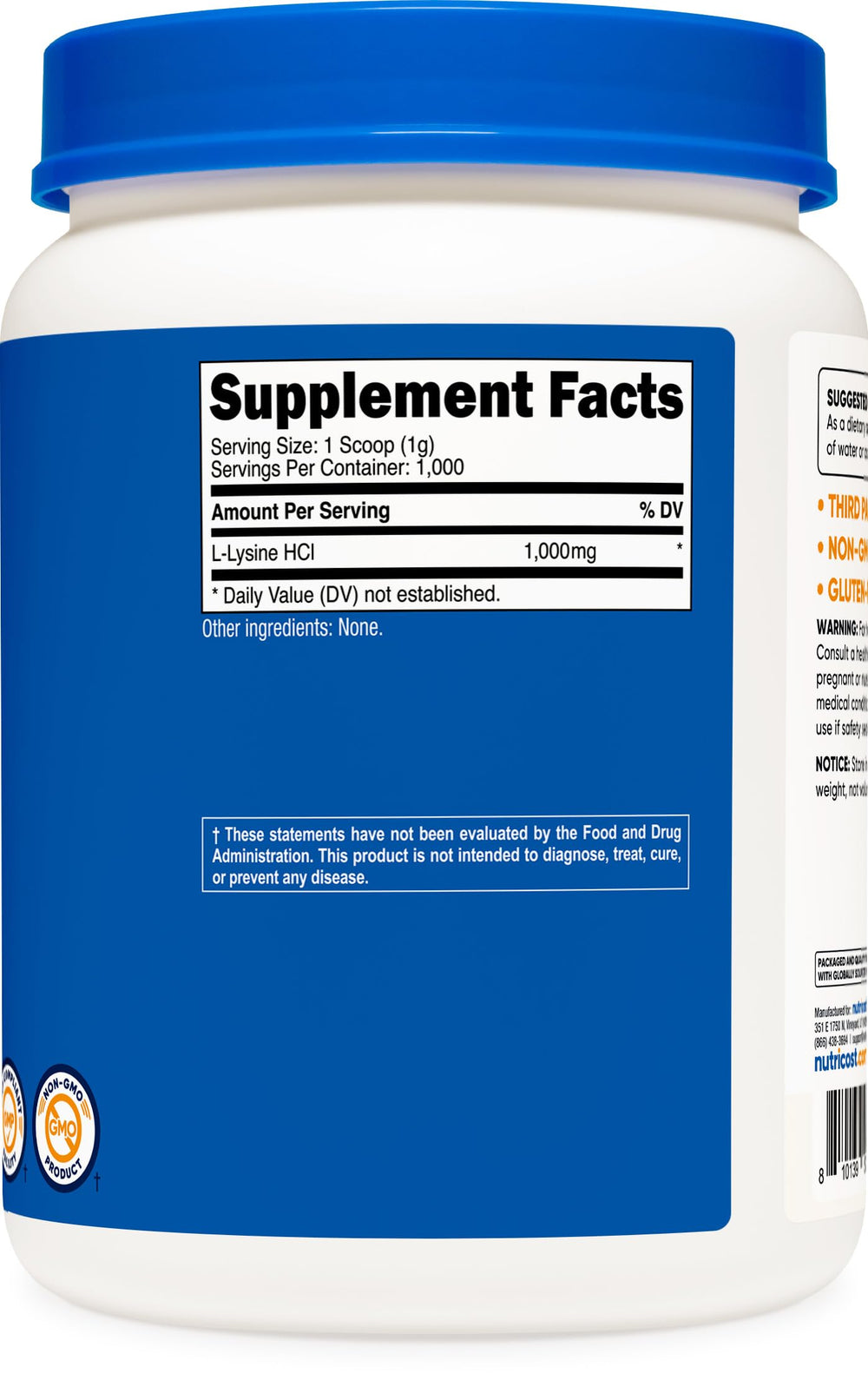 Nutricost L-Lysine powder in bottle supports versatile daily use.