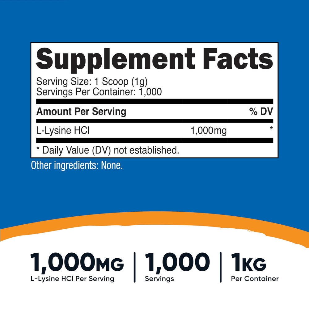 Nutricost L-Lysine powder scoop included for accurate daily serving.