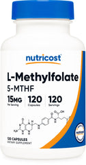 Nutricost L-Methylfolate 15mg bottle front for daily wellness support.