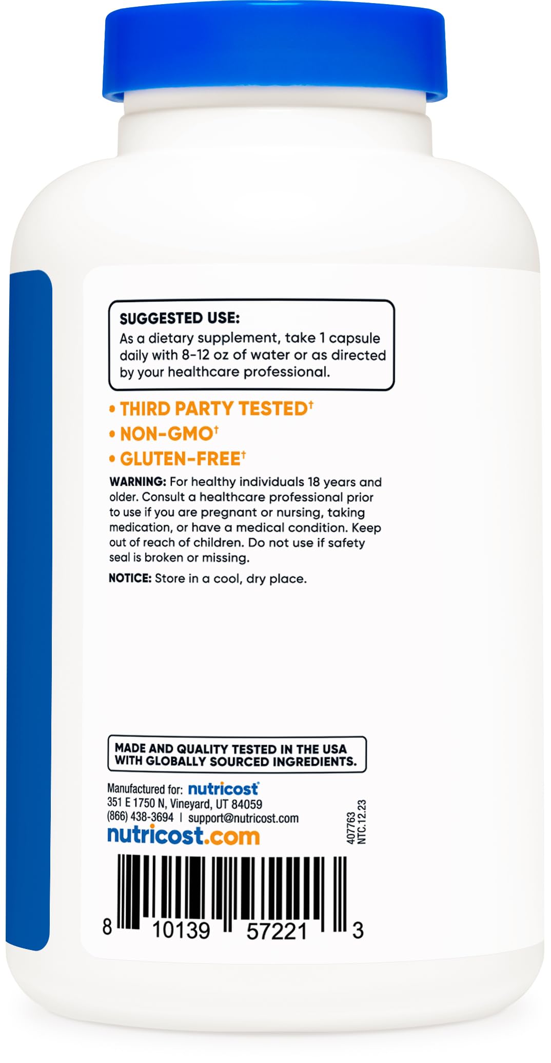 Nutricost L-Ornithine 500mg label close-up showing quality.