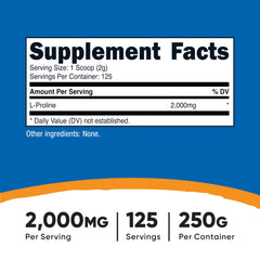 Nutricost L-Proline powder with scoop showing easy portioning at home.