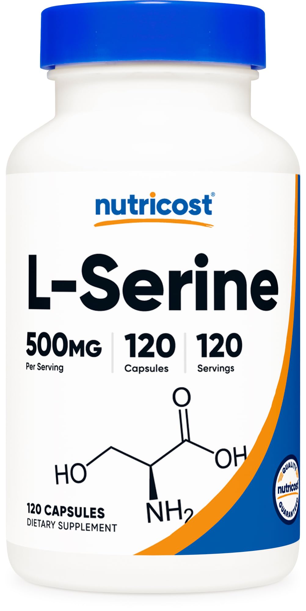 Nutricost L-Serine 500mg bottle front for easy daily supplementation.