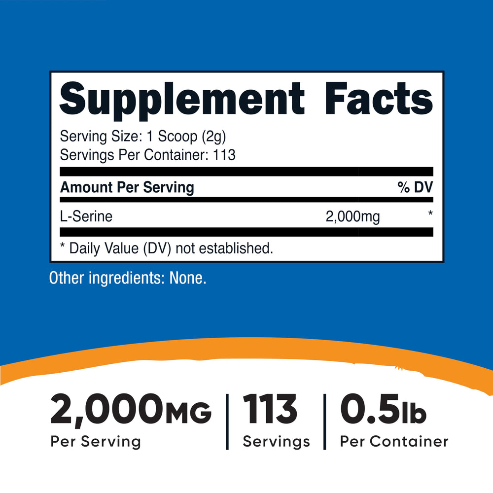 Nutricost L-Serine powder with scoop for accurate 2000 mg servings