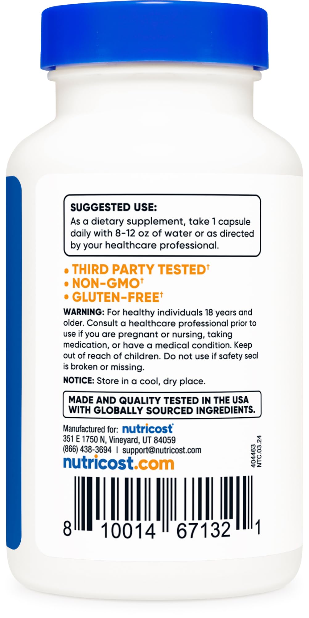 Nutricost L-Serine vegetarian capsules sealed for purity.