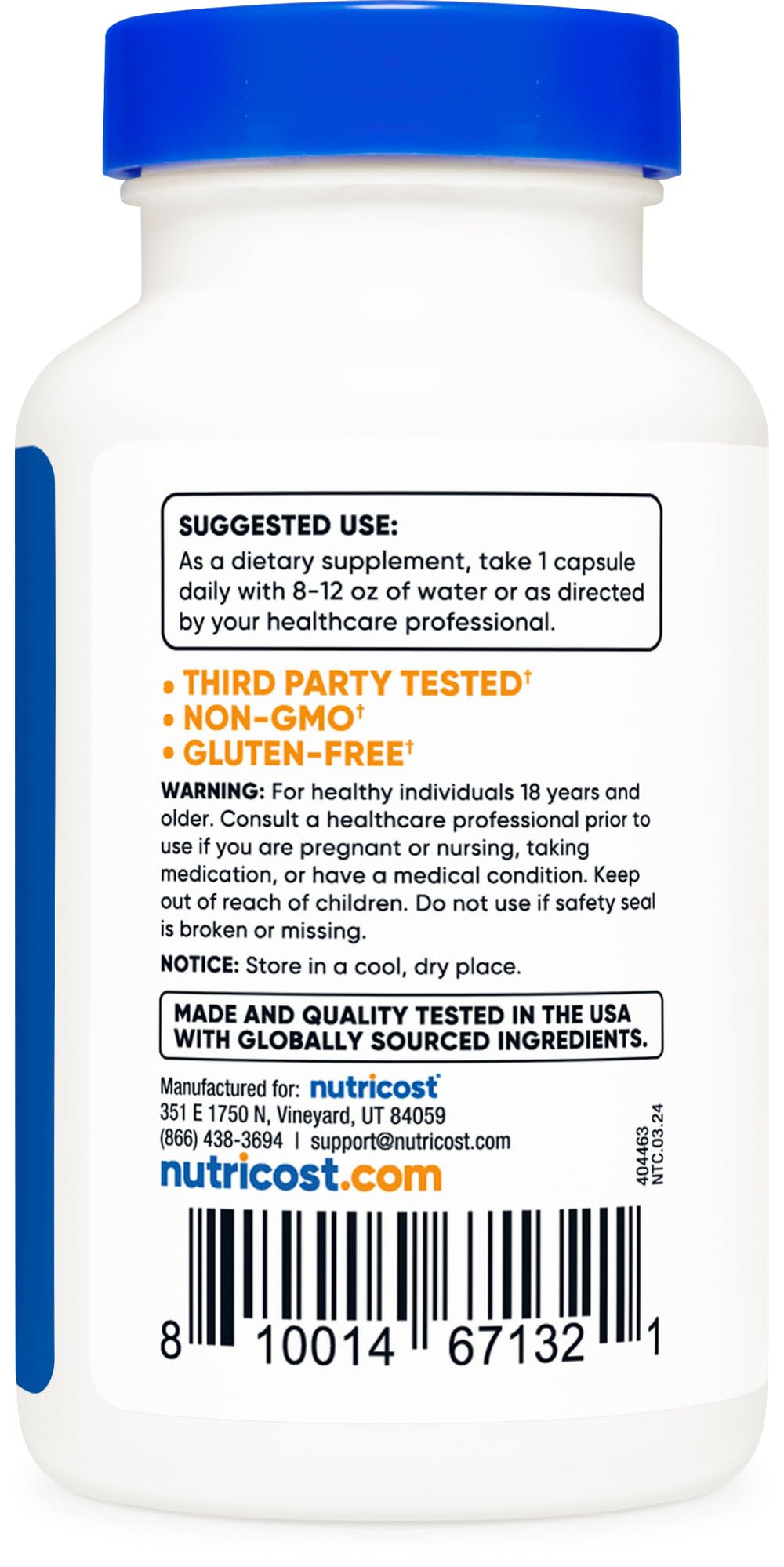 Nutricost L-Serine vegetarian capsules sealed for purity.