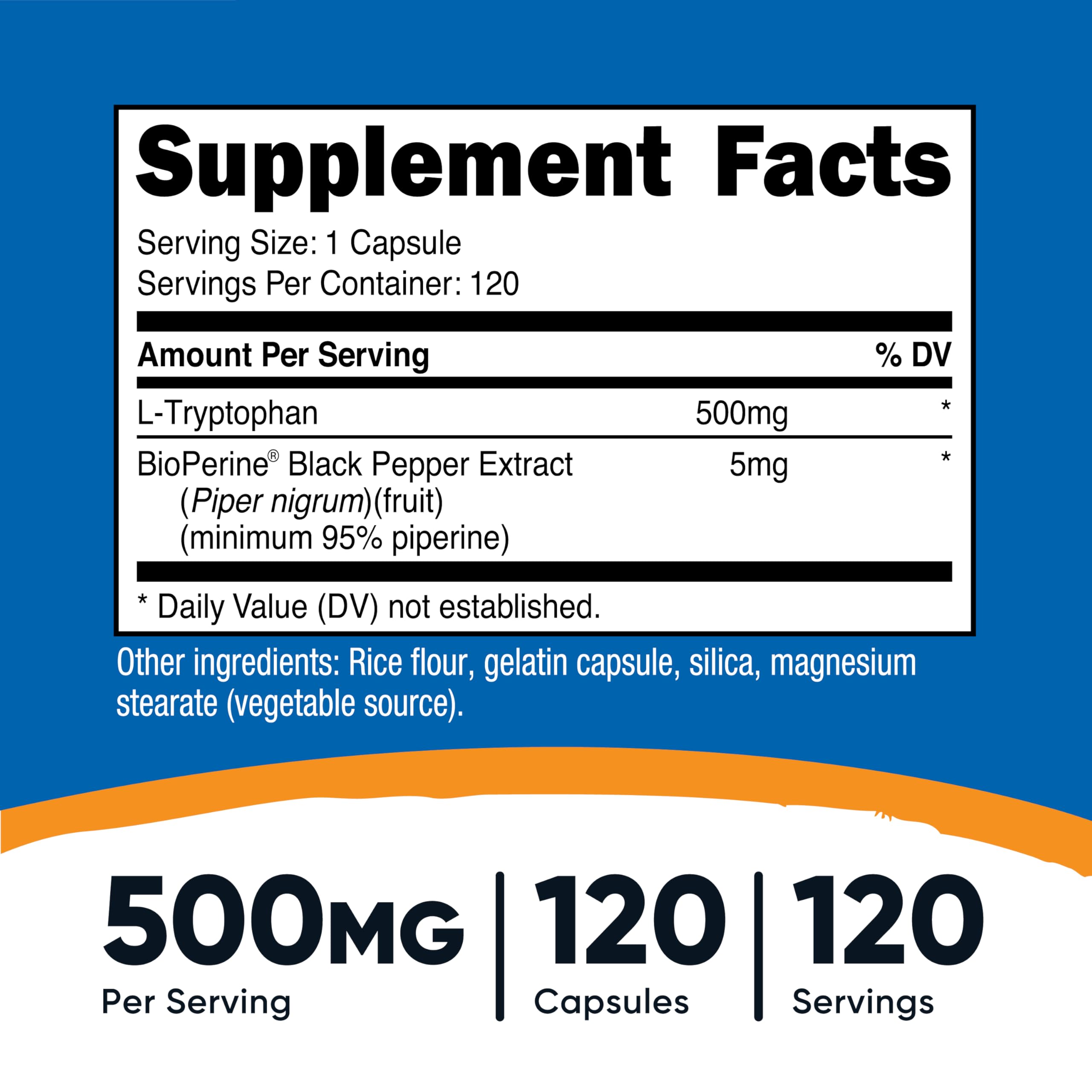 Nutricost L-Tryptophan capsules close-up for easy swallowing.